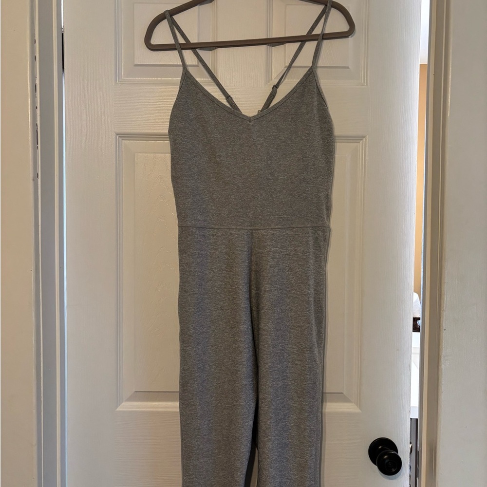 Old Navy Gray V-Neck Athletic Jumpsuit with Spaghetti Straps